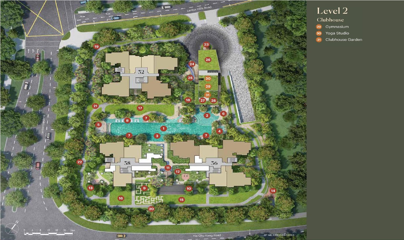 Lentoria Level 2 Clubhouse site plan showing gymnasium, yoga studio and clubhouse garden